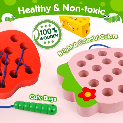 Miniatura 3 de Juguetes de madera con cordones para niños pequeños, juguetes de viaje para niños pequeños, juegos de avión, juguetes Montessori, aprendizaje