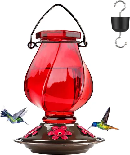 Miniatura 10 de BOLITE - Alimentador de colibríes, de vidrio soplado a mano, diseño torcido, para exteriores, con trampa para hormigas y cinco puertos de Azul