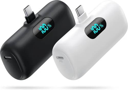 Miniatura 11 de [Paquete de 2] Mini cargador portátil de 5000 mAh, batería portátil de 3A PD USB C, batería de pantalla LCD compatible con iPhone 17/17 Air/16/16