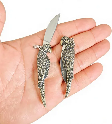 Cuchillo de bolsillo mini plegable portátil de acero inoxidable EDC pequeño con llavero, pequeño cortador de caja de herramientas (Ave)