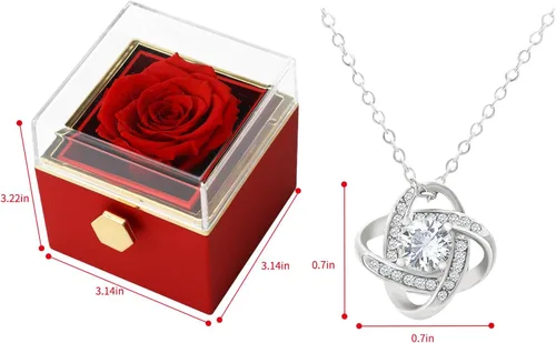 Miniatura 7 de Rotate Preserved Red Rose Box Regalos con collar plateado Forever Flower Rose Navidad, cumpleaños, Día de San Valentín, regalos para mujer, mamá