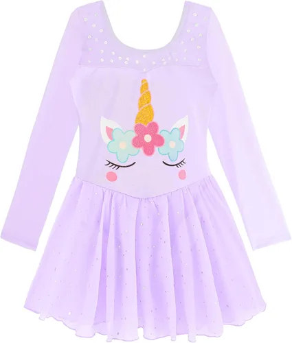 Miniatura 67 de EQSJIU Leotardo de baile de manga larga para niñas, vestido de ballet brillante con copo de nieve, tutú con falda tutú para niñas