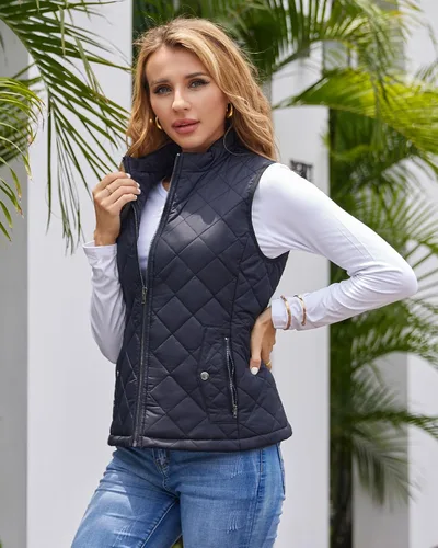 Miniatura 7 de Fuinloth Women's Quilted Vest, Stand Collar Lightweight Zip Padded Gilet with inner pockets