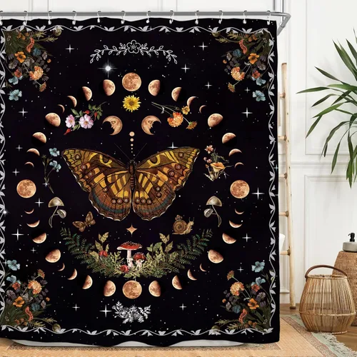 Miniatura 17 de Miyotaa - Juego de cortinas de ducha con fase lunar celestial, diseño de luna iluminada, gótico, zodiacal, astrología, tarot, bruja, de poliéster