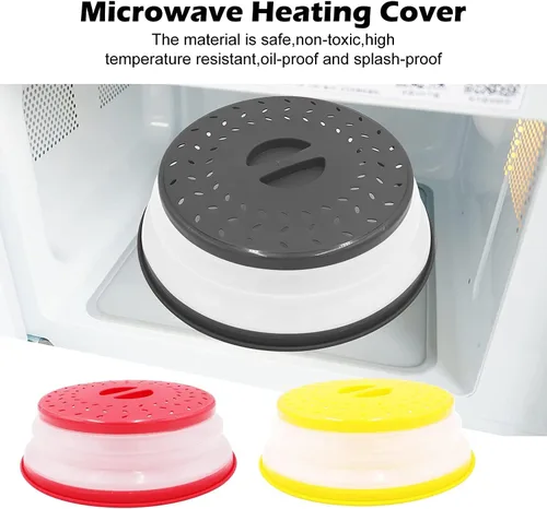 Miniatura 8 de Cubierta para placa de microondas de 10.5 pulgadas, redonda, ventilada, plegable, a prueba de salpicaduras con mango de fácil agarre, apta