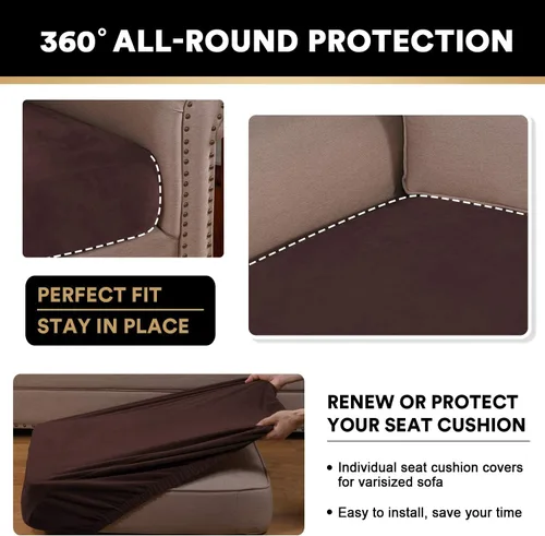 Miniatura 7 de PrinceDeco Funda de cojín de terciopelo suave y elástica para silla, sofá biplaza o sofá, protector de muebles, cojín de asiento, funda de sofá