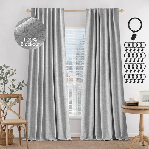 Miniatura 23 de MIULEE Cortinas 100% opacas de 84 pulgadas de largo de lino, cortinas y drapeados, juego de 2 paneles para dormitorio, pestaña trasera, sala