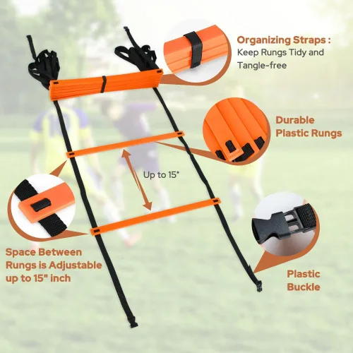 Miniatura 3 de GHB Pro Agility Ladder Agility Training Ladder Speed 12 Rung 20ft with Carrying Bag Naranja