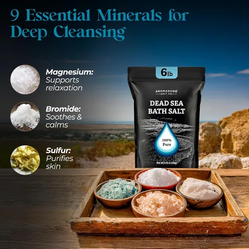 Miniatura 3 de Aromasong Baño de sal del mar muerto remojo 6 libras. Paquete a granel – Sales del Mar Muerto 100% naturales para remojar, relajar y desintoxicar