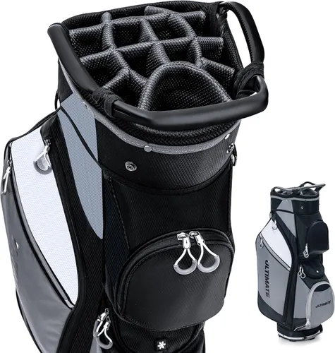 Miniatura 9 de Goplus Bolsa de carrito de golf con 14 divisores superiores, bolsa de golf con 7 bolsillos con cremallera, bolsa refrigerante, capucha para lluvia