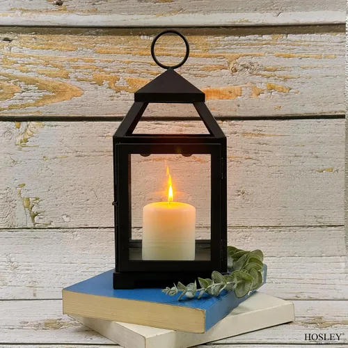 Miniatura 6 de Hosley's Farol estilo clásico, de 12 pulgadas de alto, de hierro y vidrio Regalo ideal para celebraciones, fiestas, bodas, Aromaterapia y Spa.