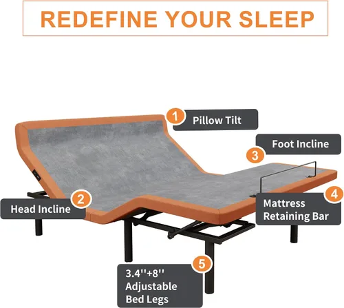 Miniatura 5 de ESHINE Base de cama ajustable individual XL con colchón híbrido de 14" Inclinación de almohada, control por aplicación inteligente, gravedad cero