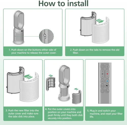 Miniatura 6 de 360 Combi Glass HEPA + filtro de carbono de repuesto para Dyson HP1 TP09 TP07 TP06 TP04 TP10 TP7A HP04 HP06 HP07 HP09 HP10 HP4A HP7A PH01 PH02 PH03