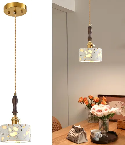 Miniatura 10 de Wabi Sabi - Lámpara colgante de piedra natural nórdica para isla de cocina, lámpara de suspensión de madera para comedor, mesita de noche, entrada