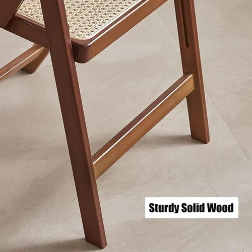 Miniatura 8 de KISKIS Sillas plegables de ratán de madera, portátil, ahorro de espacio, silla de comedor para balcón, sala de estar, con asiento elástico de malla