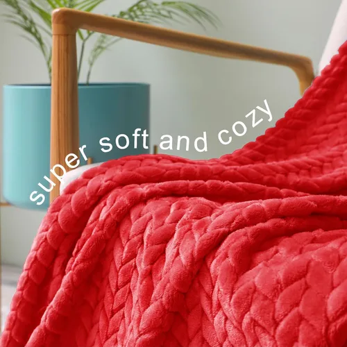 Miniatura 4 de Exclusivo Mezcla - Manta de tamaño king de vellón, color rojo, para cama, 90 x 104 pulgadas, suave, acogedora, en 3D, de franela, en jacquard