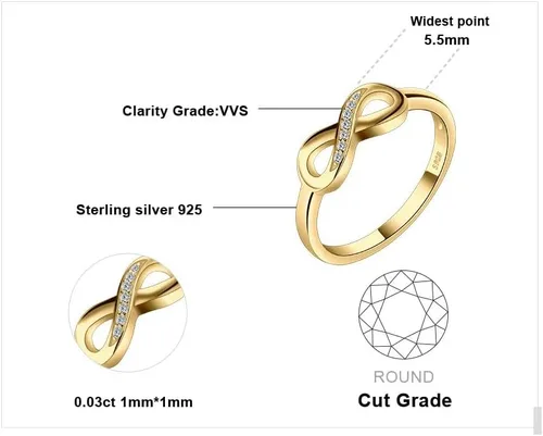 Miniatura 47 de JewelryPalace - Anillos de plata de ley 925 chapados en oro rosa, amarillo o blanco de 14 K para mujer, de compromiso, con circonia cúbica, de boda