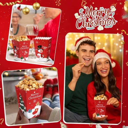 Miniatura 6 de Baderke 24 cajas de palomitas de maíz de Navidad, mini caja de dulces de Navidad, caja de golosinas de galletas, muñeco de nieve, Papá Noel, copo