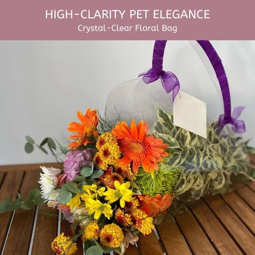 Miniatura 2 de Foxegg 12 bolsas de flores transparentes para ramos, bolsa de regalo floral transparente con asa y cinta, suministros de floristería, embalaje