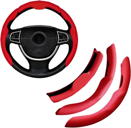 Miniatura 8 de Funda para volante de automóvil, de piel napa de 15 pulgadas, juego de 3 protectores antideslizantes para volante de automóvil, ajuste universal
