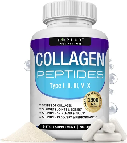 Toplux Complejo de péptidos de colágeno múltiple de 1800 mg - Complejo tipo I, II, III, V, X Complejo de colágeno premium para una mejor piel y One