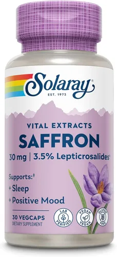 SOLARAY Extracto de azafrán – Apoyo positivo para el sueño y el estado de ánimo – Suplementos de azafrán veganos y sin gluten – Verificado por