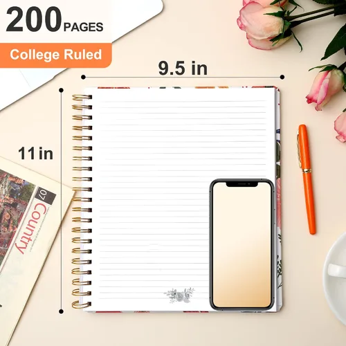 Miniatura 9 de CAGIE Cuaderno de espiral de tapa dura con rayas universitarias estéticas en espiral con bolsillos grandes, cuaderno de notas para tomar notas