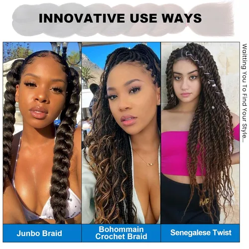 Miniatura 4 de EMMOR Extensiones de cabello trenzado jumbo de 24 pulgadas, de fibra sintética de alta temperatura, 3 piezas de trenzas de caja, trenzas trenzadas
