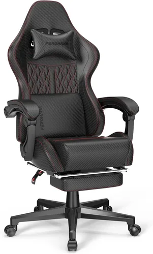 Miniatura 11 de Ferghana Silla vintage de piel sintética para videojuegos, silla de jugador con respaldo alto con masaje, silla ergonómica de oficina para Gris Acero