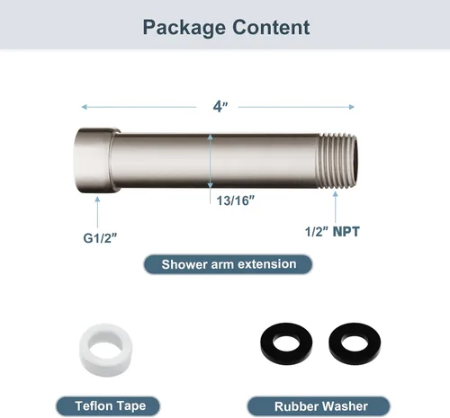Miniatura 7 de BRIGHT SHOWERS Brazo Extensor de Ducha para Cabezal de Lluvia y de Mano, Brazo de Extensión de Cabezal de Ducha de 4 Pulgadas, Extensión de Tubo
