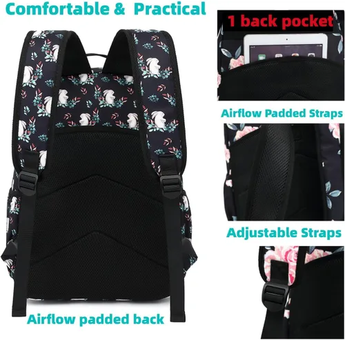 Miniatura 72 de Leaper Mochila para laptop para mujer: linda mochila floral para escuela, universidad, viajes, trabajo, mochila ligera para niños, Negro margarita
