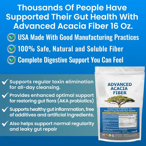 Miniatura 4 de Polvo de fibra de acacia avanzada de 2.5 libras (40 onzas) de fibra soluble orgánica reparadora intestinal en polvo. Suplemento natural prebiótico