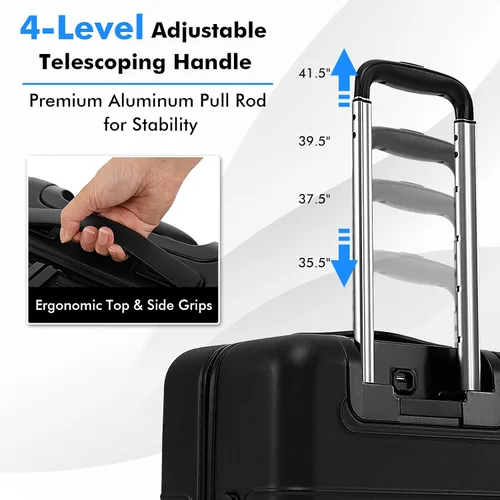 Miniatura 8 de S AFSTAR Safstar - Equipaje de 20 pulgadas, equipaje de mano de aluminio con bloqueo TSA, bolsillo frontal, mango de 4 niveles, puerto de carga USB