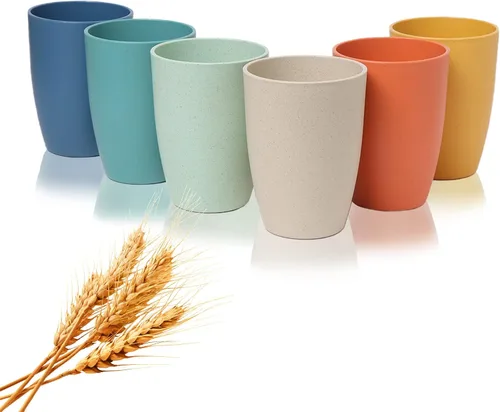 Miniatura 8 de Vasos reutilizables irrompibles ecológicos para adultos (20 onzas), juego de 5 vasos de paja de trigo, aptos para lavavajillas.