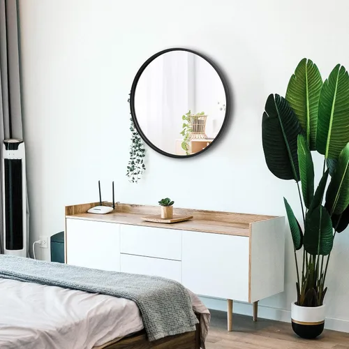 Miniatura 2 de LEMY Espejo de pared circular negro de 18 pulgadas, espejo redondo con marco de metal negro, espejo moderno decorativo para baño, dormitorio, sala