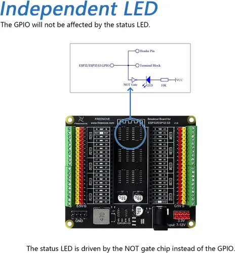 Miniatura 4 de Placa de ruptura Freenove para ESP32 / ESP32-S3 WROVER WROOM, Shield HAT con bloque de terminales y cabecera de pines, salidas de alimentación de 5V