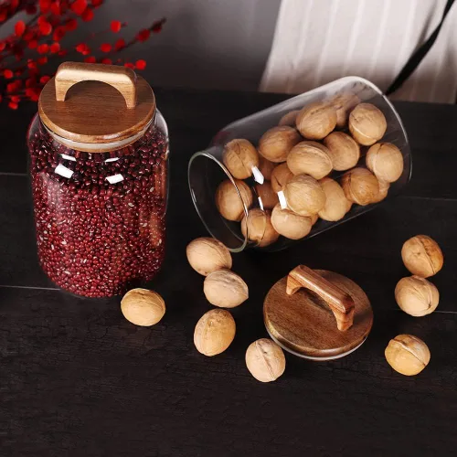 Miniatura 5 de SAIOOL Set de 2 Recipientes, Recipientes de Cocina de Vidrio con Tapa Hermética de Acacia, Tarro Alto Transparente Hermético para Almacenamiento