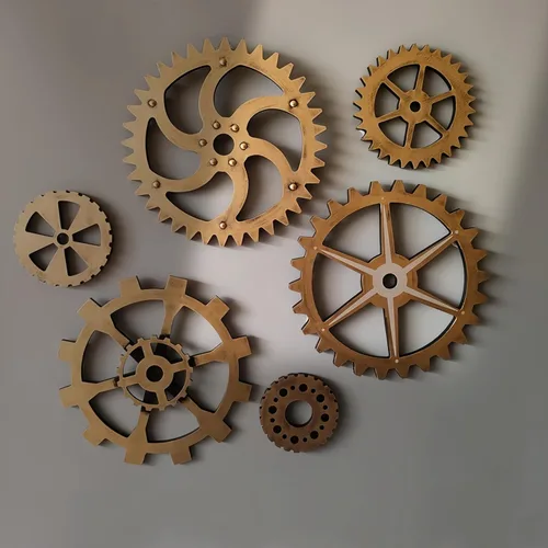 6 piezas de engranajes de madera vintage extra grandes con aspecto de metal rústico, juego de decoración de pared de estilo industrial para el