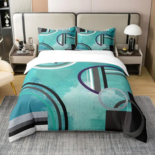 Miniatura 36 de Erosebridal Juego de ropa de cama de 100 % algodón a cuadros para niños y niñas, funda de edredón a cuadros, funda de edredón moderna geométrica