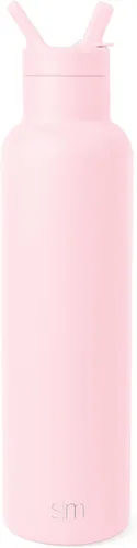 Miniatura 2 de Simple Modern Botella de agua con tapa de pajita de boca estrecha, termo de metal aislado al vacío, de acero inoxidable, reutilizable, a prueba