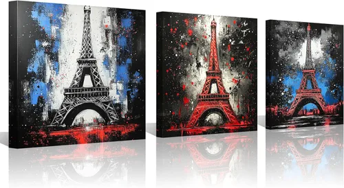 Miniatura 17 de NAN Wind 3 piezas de lienzo moderno Giclée impresiones en blanco y negro con paraguas rojos, lienzo romántico para parejas, pinturas de paisaje rojo