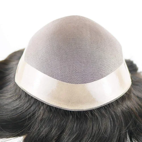 Miniatura 3 de SIMBEAUTY Toupee duradero para hombres, sistema de cabello humano de repuesto fino monofilamento, monofilamento de piel de polietileno NPU alrededor