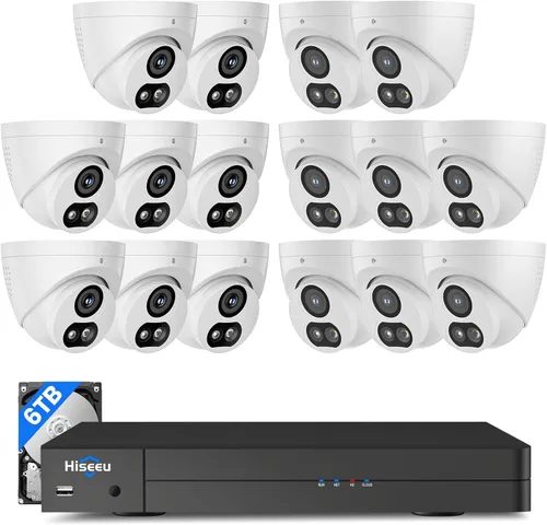 【Disco Duro de 6TB】Sistema de Cámaras de Seguridad NVR Hiseeu de 12MP, 16 Cámaras de Seguridad PoE Cableadas 4K/8MP, Vista Amplia de 121°, Audio