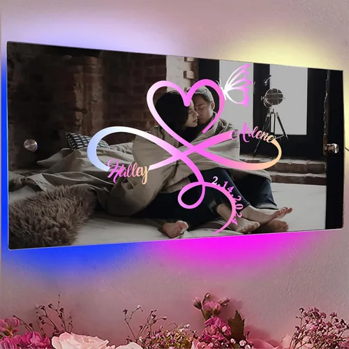 Miniatura 14 de Espejo de barra de nombre LED personalizado, letreros de neón iluminados para decoración de pared para bar en casa, día de San Valentín y regalos