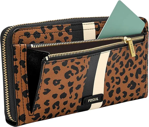 Miniatura 6 de Fossil Logan RFID - Cartera de piel con cierre para mujer con correa de muñeca