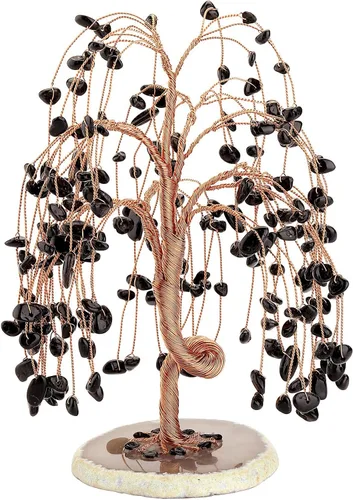 Jovivi Árbol de cuarzo con cristales curativos de turmalina negra natural, árbol del dinero, base de ágata geoda, adornos de Feng Shui, decoración