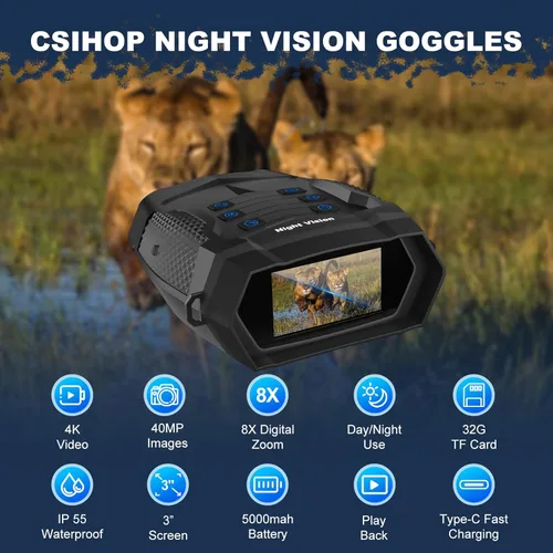 Miniatura 2 de Gafas de visión nocturna, prismáticos de visión nocturna 4K para adultos, visión nocturna infrarroja con batería recargable de 5000 mAh, tarjeta TF