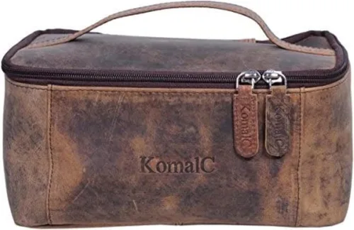 KomalC Neceser de cuero para hombres y mujeres, kit de viaje hecho a mano, bolsa de afeitar resistente al agua para hombres de viaje, bolsa de aseo