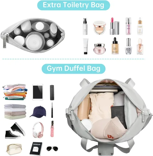 Miniatura 2 de Bolsa de lona de gimnasio para mujer, gris, Bolsa de gimnasio con puerto de carga USB