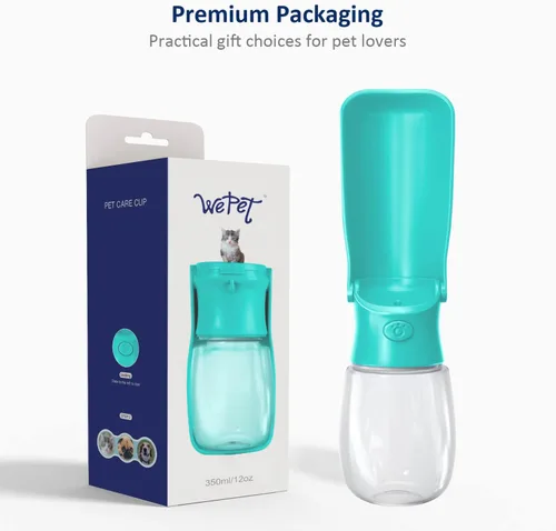 Miniatura 7 de WePet Botella de agua plegable portátil para perros, dispensador de agua para cachorros con alimentador para beber, 12 onzas, resistente a altas